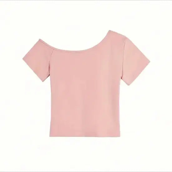 [BUNJANG] One-Off Shoulder Short-Sleeved T-Shirt / 에이블리 지그재그 핑크 원오프숄더 반팔 티셔츠