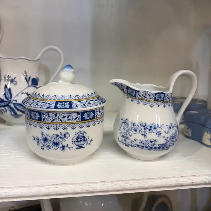 [BUNJANG] Antique German Bavaria Blue Sugar Bowl and Jug Set / 독일 앤틱 바바리아 블루 슈거볼 과 저그