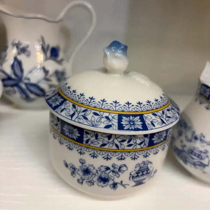 [BUNJANG] Antique German Bavaria Blue Sugar Bowl and Jug Set / 독일 앤틱 바바리아 블루 슈거볼 과 저그