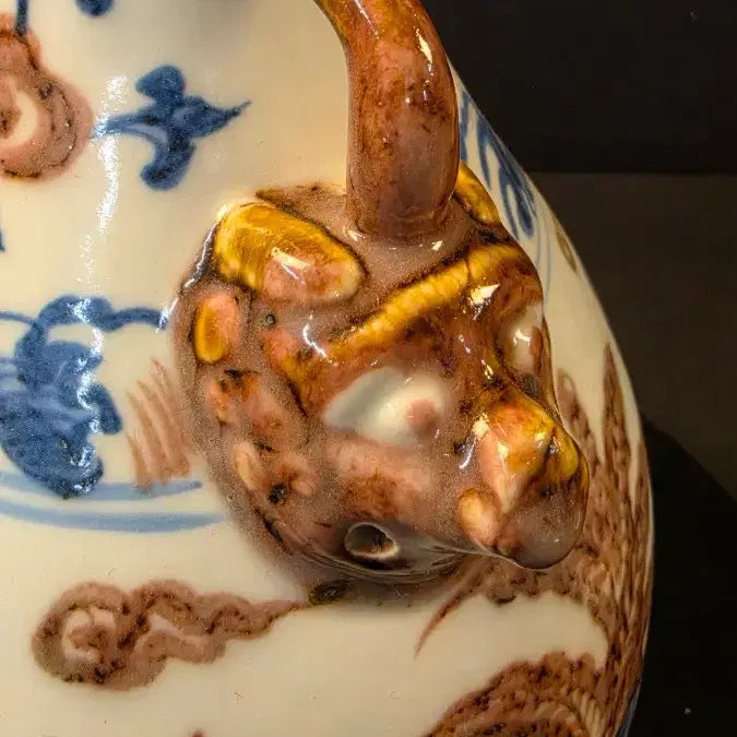 [BUNJANG] Chinese Celadon Porcelain Kylin Vase with Phoenix Motif / 260527-1 청화유리홍 기린문 수수이옥호춘병