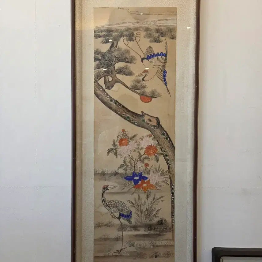 [BUNJANG] Antique Joseon Dynasty Folk Painting: Songhakdo (Pine Tree and Crane) / 골동품 조선시대 민화 송학도