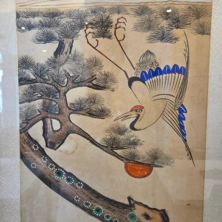 [BUNJANG] Antique Joseon Dynasty Folk Painting: Songhakdo (Pine Tree and Crane) / 골동품 조선시대 민화 송학도