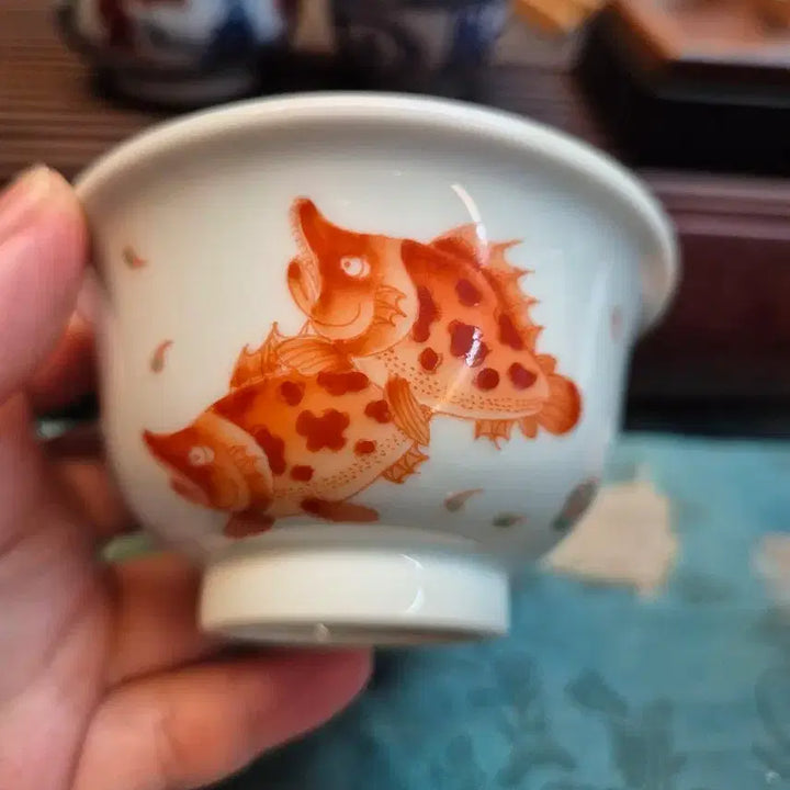 [BUNJANG] Jingdezhen Honghua Celadon Porcelain "Qu-eo" Cup / 경덕진 홍화 궐어문 다잔  출세와 번영의 기운을 담은 잔