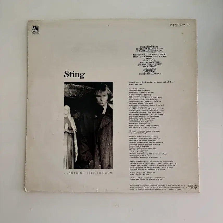 [BUNJANG] Sting Nothing Like The Sun LP / Sting 스팅 ...Nothing Like The Sun LP