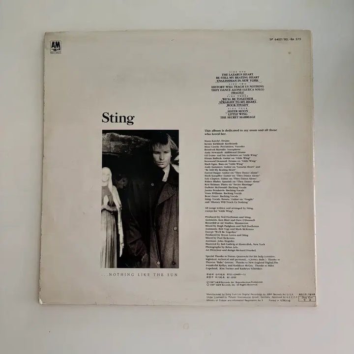 [BUNJANG] Sting Nothing Like The Sun LP / Sting 스팅 ...Nothing Like The Sun LP