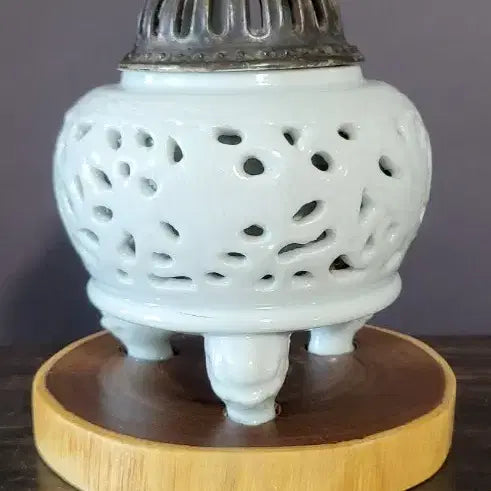 [BUNJANG] Celadon Porcelain Incense Burner with Wooden Base / 도자기 향로