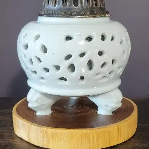 [BUNJANG] Celadon Porcelain Incense Burner with Wooden Base / 도자기 향로