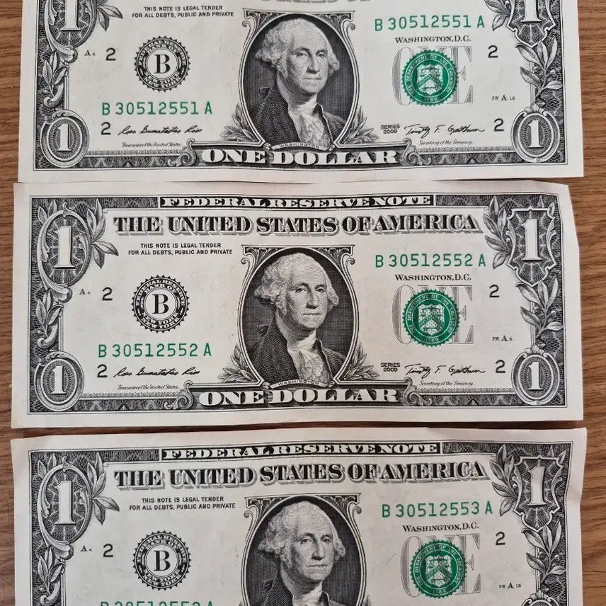 [BUNJANG] 1 Dollar Bills Bundle (3 Notes) / 1달러 지폐 3장 묶음