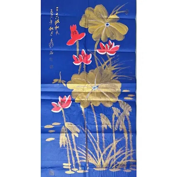 [BUNJANG] Zhang Daqian Lotus Painting / 장대천 청람금니 연화도 육필 그림 골동품 수집품 미술품