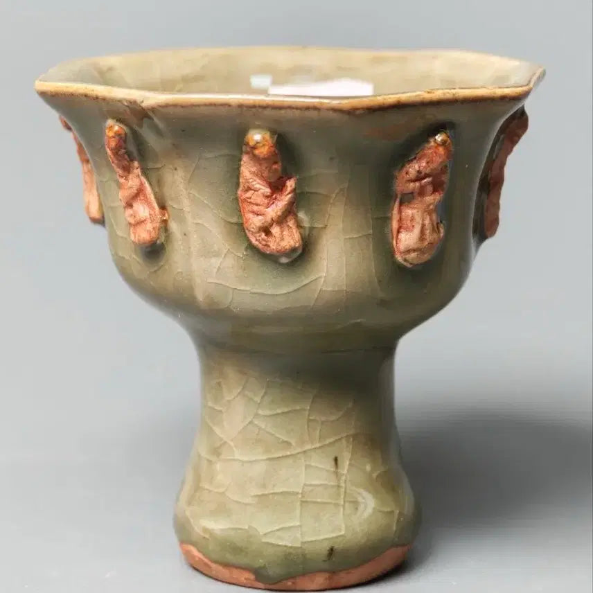 [BUNJANG] Qing Dynasty Yonghe Kiln Hexagonal Footed Cup with Figure Painting / [진품] 청대 중~후기 용천요 인물첩화 육각 고족잔 중국도자기 골동품