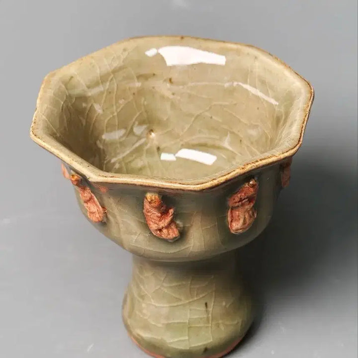 [BUNJANG] Qing Dynasty Yonghe Kiln Hexagonal Footed Cup with Figure Painting / [진품] 청대 중~후기 용천요 인물첩화 육각 고족잔 중국도자기 골동품