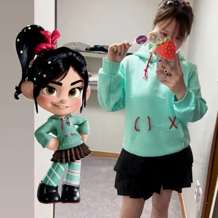 [BUNJANG] Vanellope Von Schweetz Cosplay Costume Set (Hoodie + Skirt + Knee Socks + Pins) / 졸업사진 바넬로피 코스프레 의상 세트 (후드티+스커트+니삭스+삔)