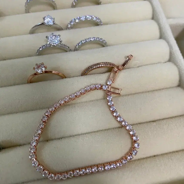 [BUNJANG] Diamond Ring Set with Free Pearl Earrings and Tennis Bracelet Offer / 다이아몬드 반지 모음 (실버/핑크골드)+테니팔찌증정