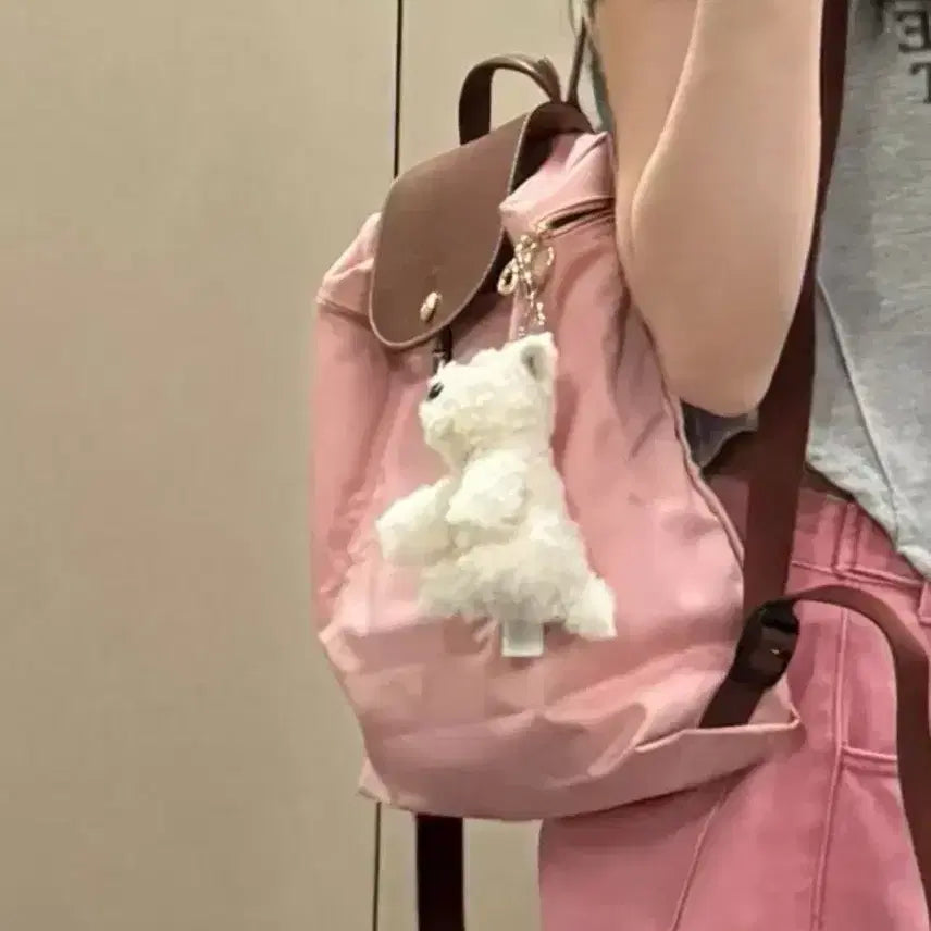 [BUNJANG] Longchamp Le Pliage Backpack Pink with Inner Bag and Sanrio Keyring / 새상품 롱샴 르플리아쥬 백팩 핑크+이너백+산리오키링