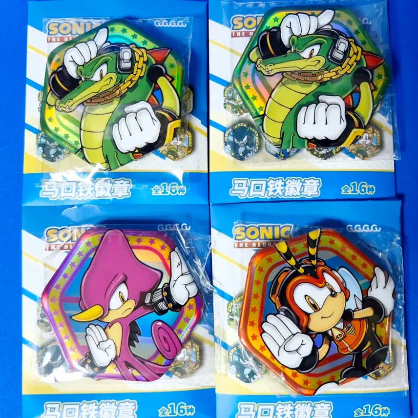 [BUNJANG] Sonic Team Chaotix Espio Vector Charmy Hologram Can Badge Set SEGA Official Goods / 소닉 팀 카오틱스 벡터 에스피오 챠미 캔뱃지 공식 굿즈 세가