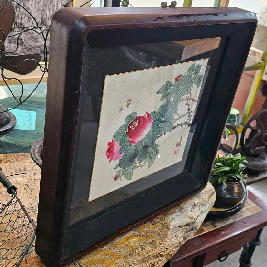 [BUNJANG] Vintage Rose Framed Artwork / 오래된.  장미. 액자.   작가수결.   52. 42.