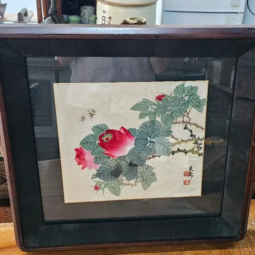 [BUNJANG] Vintage Rose Framed Artwork / 오래된.  장미. 액자.   작가수결.   52. 42.