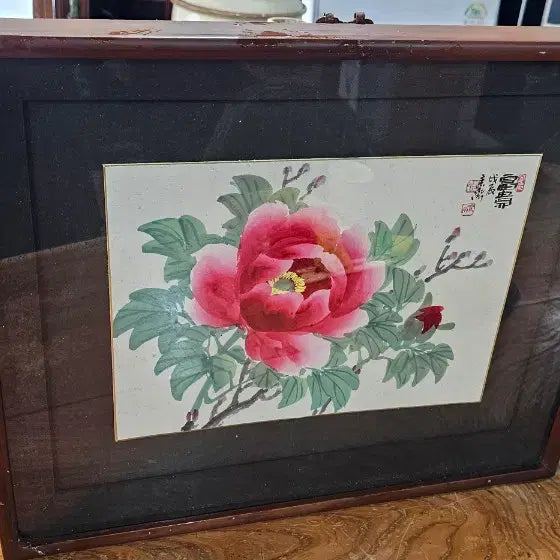 [BUNJANG] Antique Peony Painting Wooden Frame / 오래된. 목단화.    52 42