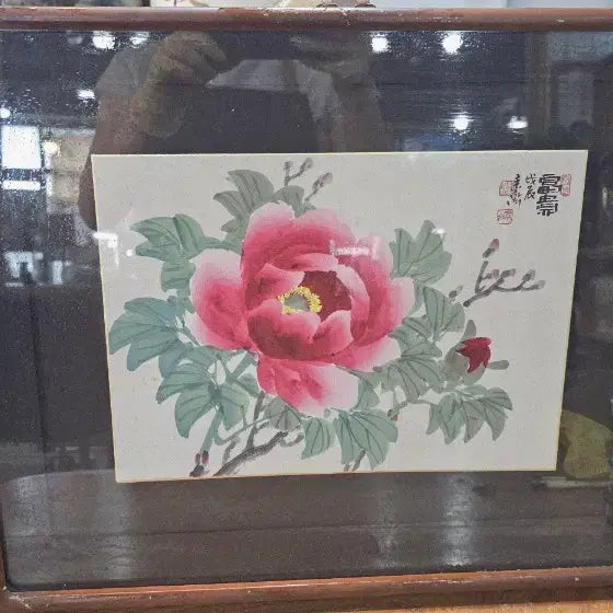 [BUNJANG] Antique Peony Painting Wooden Frame / 오래된. 목단화.    52 42