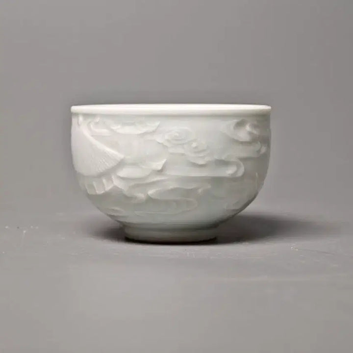 [BUNJANG] Daming Xuande Period White Porcelain Landscape Cup / 대명선덕년제명 방고 순백자 양각 풍경문 잔 중국도자기 골동품 수집품