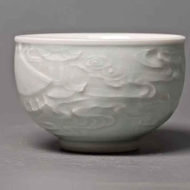 [BUNJANG] Daming Xuande Period White Porcelain Landscape Cup / 대명선덕년제명 방고 순백자 양각 풍경문 잔 중국도자기 골동품 수집품