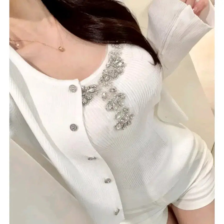 [BUNJANG] Jewelry Cubic Knit Top Cardigan Set / 쥬얼리 큐빅 니트 탑 가디건 세트 파티룩 페스티벌