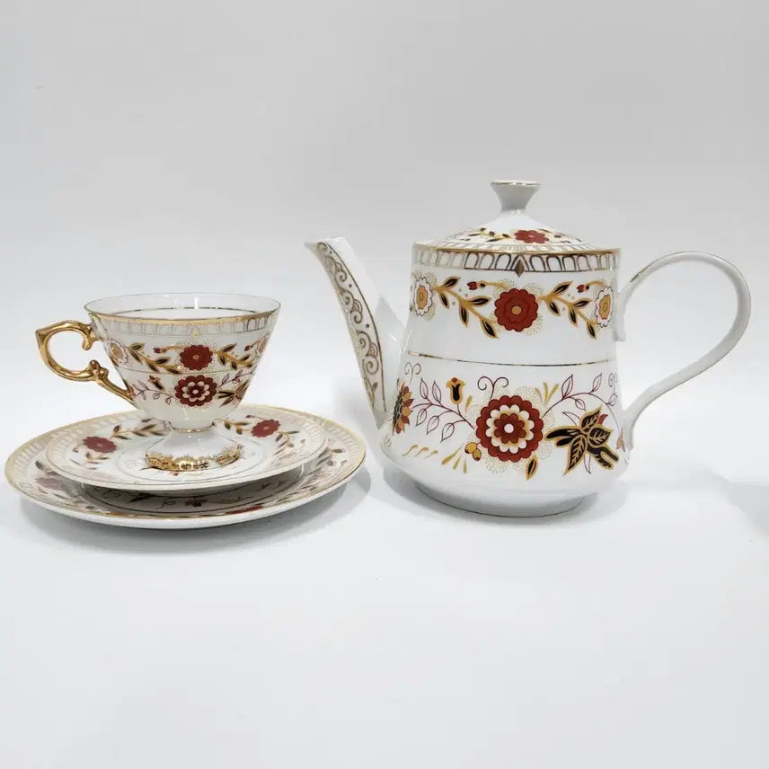 [BUNJANG] Haenamsa Golden Apricot Teapot and Trio Set / 행남사 골든 애프리콧 티팟과 트리오1조/올드 엔틱