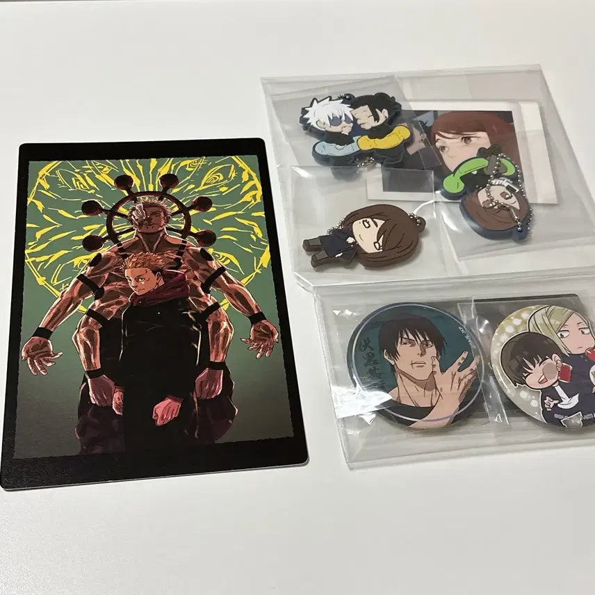 [BUNJANG] Jujutsu Kaisen Original Illustration Board, Can Badges, Mascot Keychains Set / 주술회전 원화 일러스트 보드, 캔뱃지, 마스코트