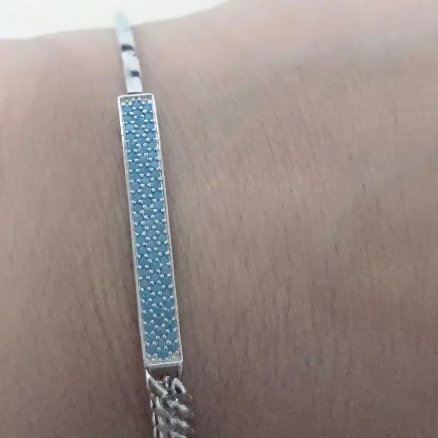 [BUNJANG] Silver Bracelet with Blue Cubic Zirconia (New) / 실버 팔찌 블루 큐빅 장식(새상품