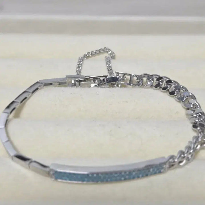 [BUNJANG] Silver Bracelet with Blue Cubic Zirconia (New) / 실버 팔찌 블루 큐빅 장식(새상품