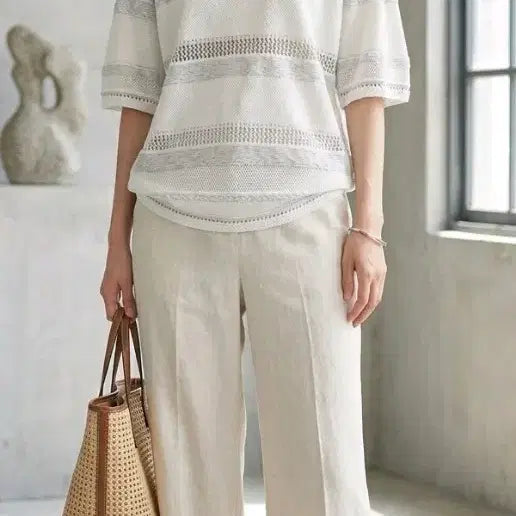 [BUNJANG] TIME Striped Short-Sleeve Knit Top / TIME 스트라이프 반팔 니트 F