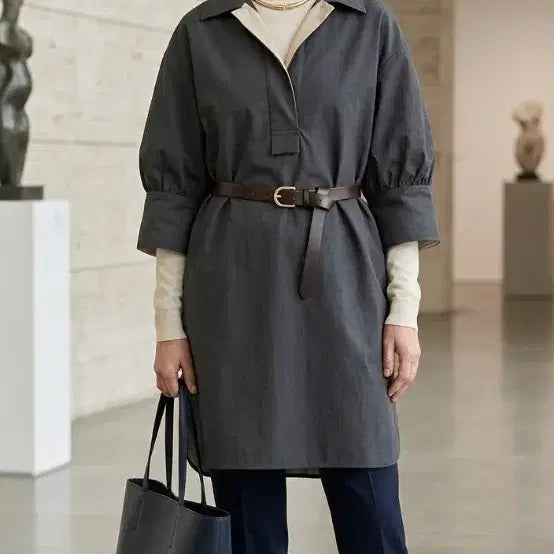 [BUNJANG] Dark Grey Shirt Dress / 다크그레이 셔츠 원피스 55~77