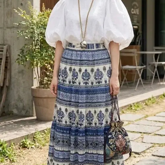 [BUNJANG] Ethnic Pattern Long Skirt / 에스닉 패턴 롱 스커트