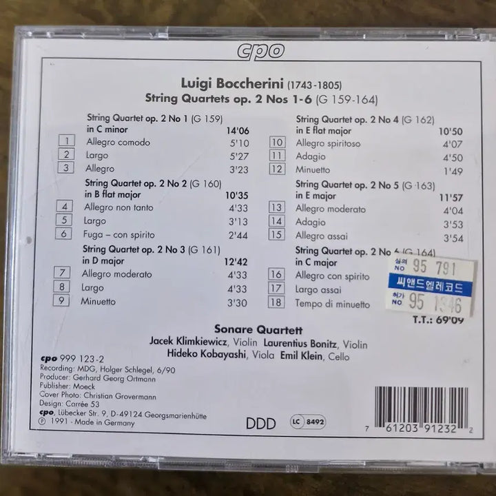 [BUNJANG] Boccherini String Quartet Op. 2 Nos. 1-6 CD / CD,보케리니 현악4중주 op.2 Nos. 1-6