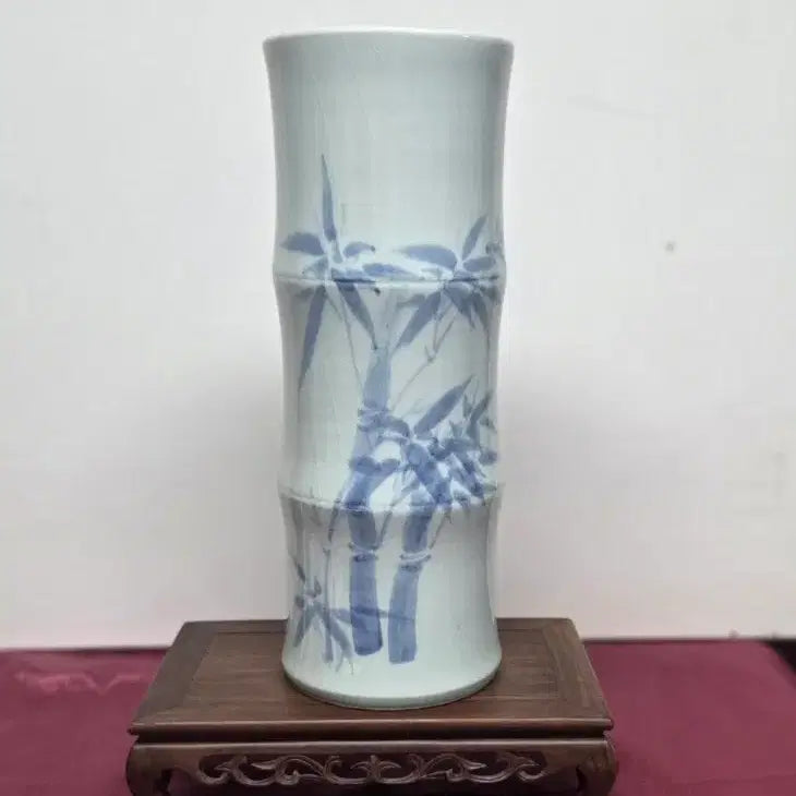 [BUNJANG] Jo Pyeong-do Ye Jo Han-kyung Celadon Porcelain Bamboo Motif Brush Holder / *조평도에 조한경 청화백자 2죽문 도자기 필통(붓통)