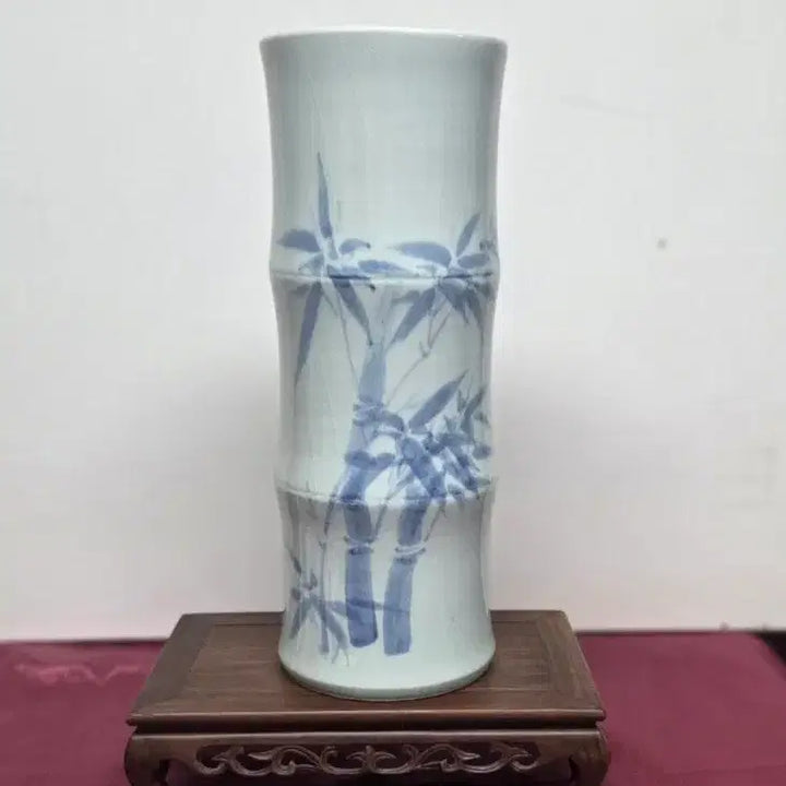 [BUNJANG] Jo Pyeong-do Ye Jo Han-kyung Celadon Porcelain Bamboo Motif Brush Holder / *조평도에 조한경 청화백자 2죽문 도자기 필통(붓통)