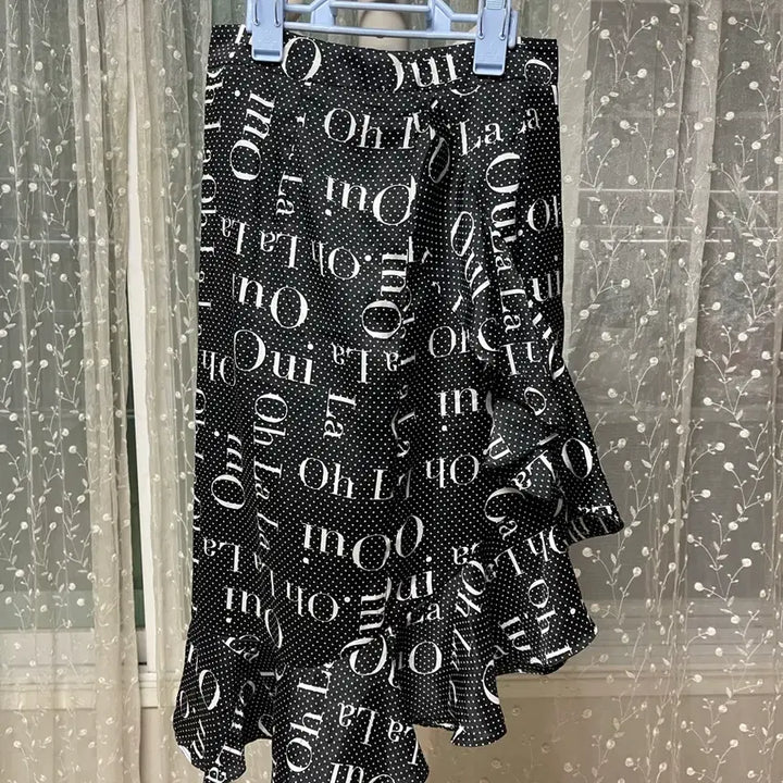 [BUNJANG] Black Lettering Tiered Skirt / 블랙 레터링 캉캉 스커트