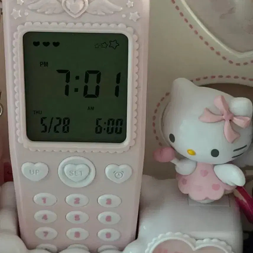 [BUNJANG] Yumemiru Hello Kitty Angel Desk Clock Alarm / 유메미루 키티 핸드폰 탁상시계 알람 엔젤 천사