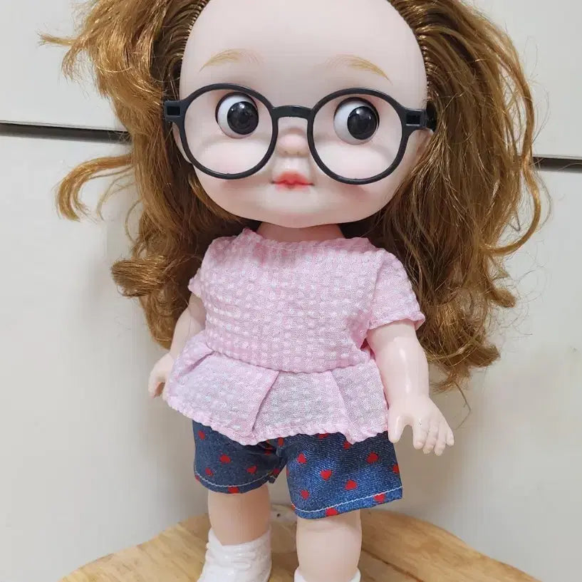 [BUNJANG] Baby Doll with Brown Wavy Hair and Pink Ribbon / 베이비인형
