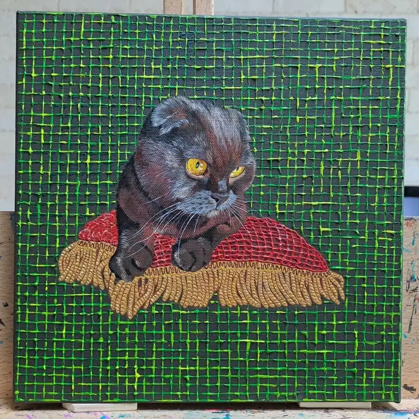 [BUNJANG] Cat Acrylic Painting Frame "Knitting Too, Meow" / 고양이 아크릴 그림액자입니다