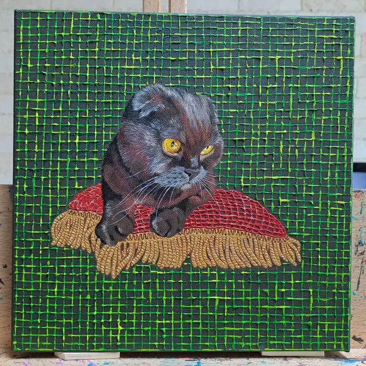 [BUNJANG] Cat Acrylic Painting Frame "Knitting Too, Meow" / 고양이 아크릴 그림액자입니다