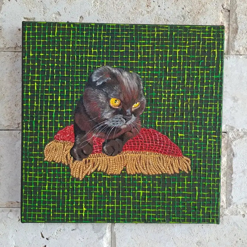 [BUNJANG] Cat Acrylic Painting Frame "Knitting Too, Meow" / 고양이 아크릴 그림액자입니다