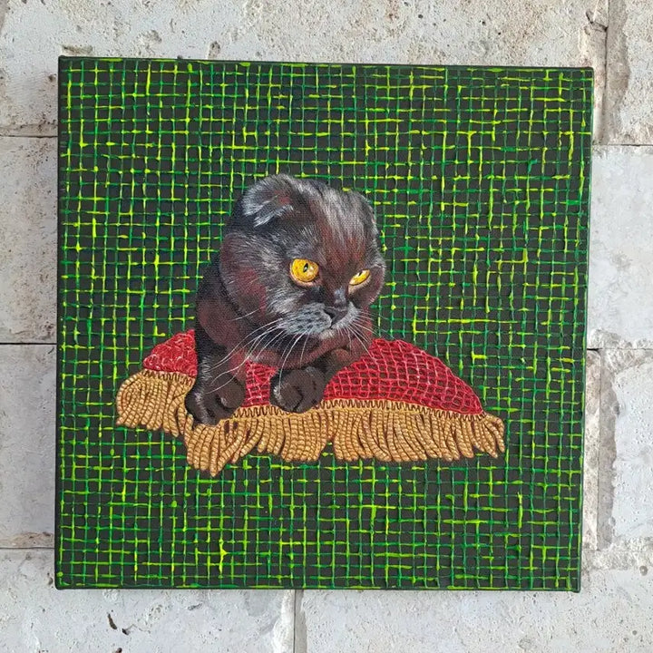 [BUNJANG] Cat Acrylic Painting Frame "Knitting Too, Meow" / 고양이 아크릴 그림액자입니다