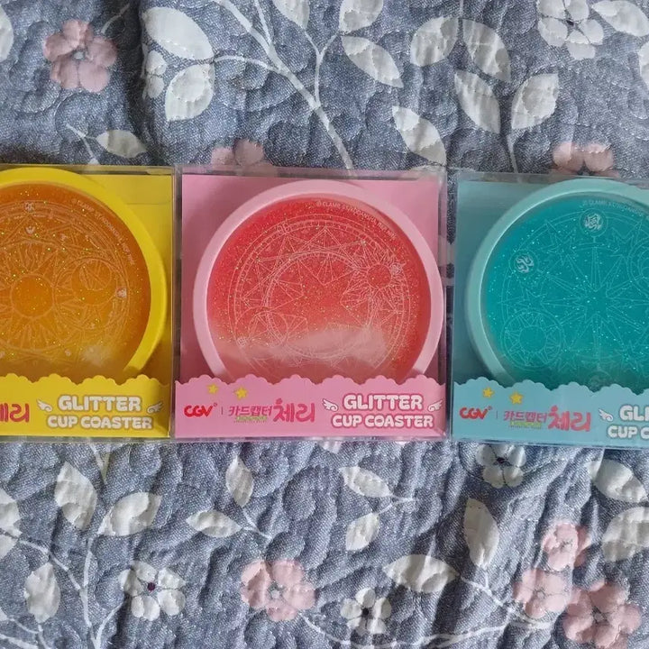 [BUNJANG] Cardcaptor Sakura Glitter Cup Coaster 3-Set / CGV 카드캡터 체리 글리터 컵 코스터 3종 세트 팝니다