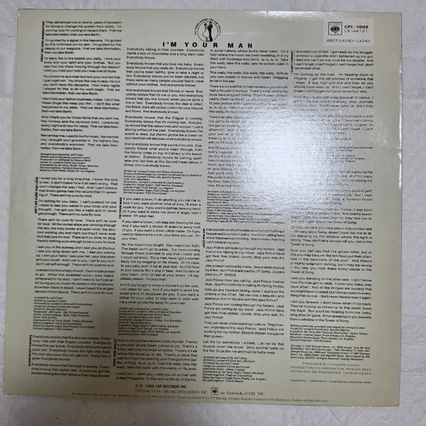 [BUNJANG] Leonard Cohen LP Vinyl Record / 레나드 코헨 LP