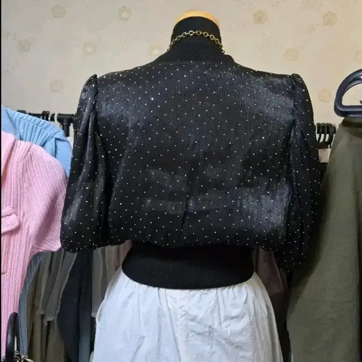 [BUNJANG] Black Dot Puff Sleeve Zip-Up Jacket / 블랙 도트 퍼프 소매 집업 자켓 정리(20.000-15000)