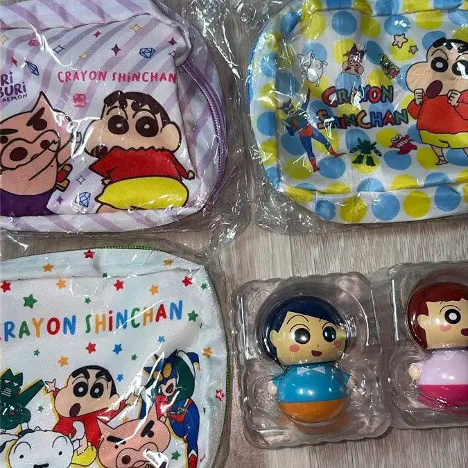 [SOLD OUT] (일괄)고전 짱구 파우치 3개+유리,철수피규어