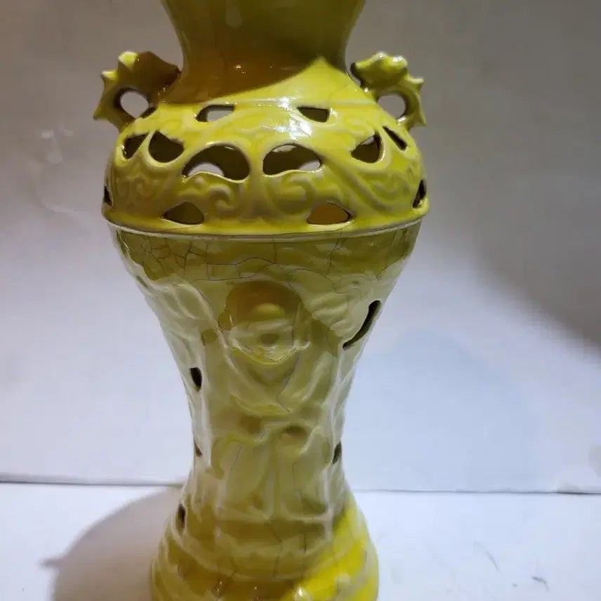 [BUNJANG] Chinese Yellow Glaze Ceramic Vase with Dragon Handles / 중국도자기 시요