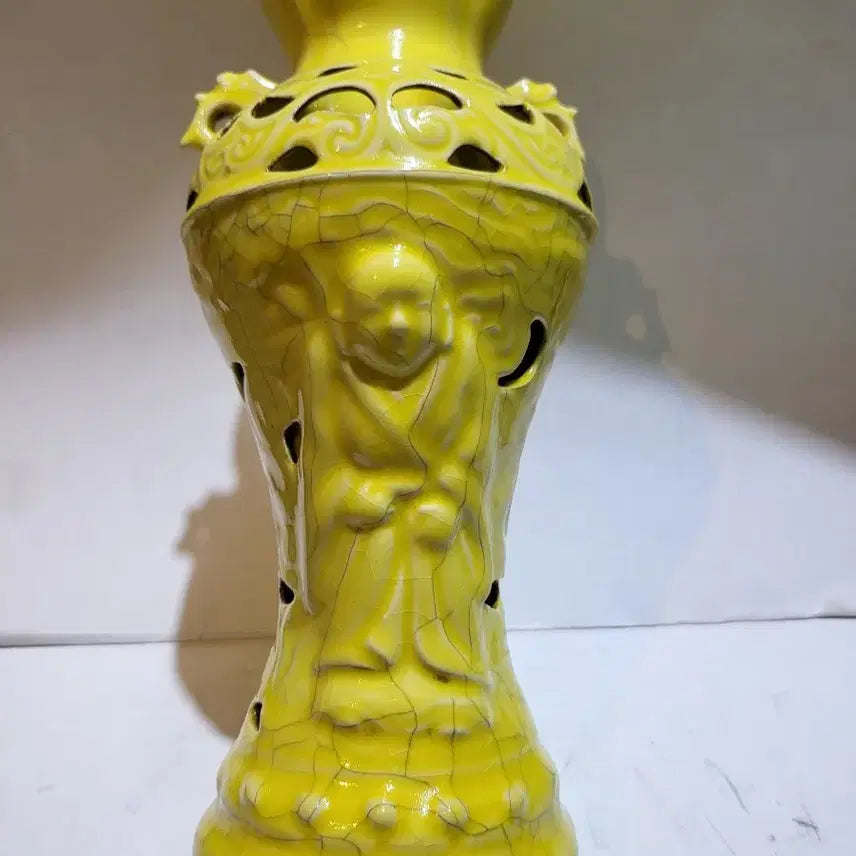 [BUNJANG] Chinese Yellow Glaze Ceramic Vase with Dragon Handles / 중국도자기 시요