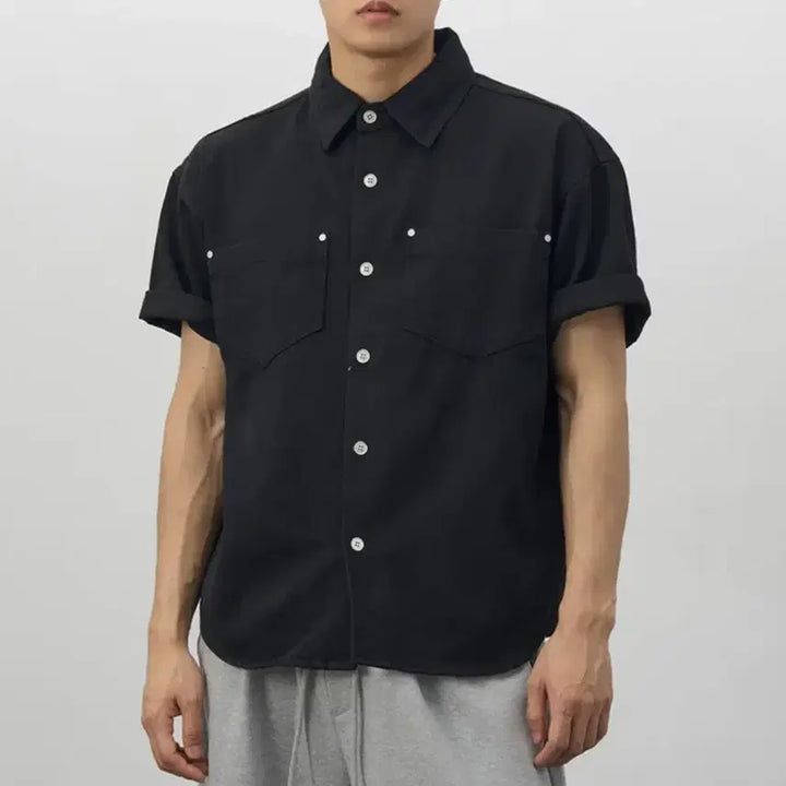 [BUNJANG] Rivets Washed Work Shirt Black / 리벳 워싱 워크셔츠 블랙 새상품